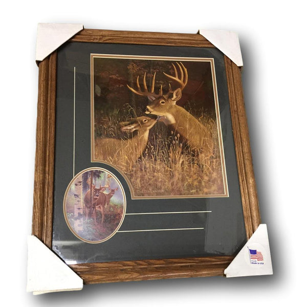 Classic Hunting Wildlife Framed Print - Morning Whitetail Deer with Close Up Accent - Deer Shack