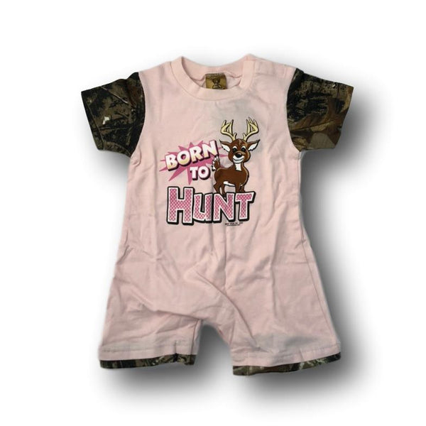"Born to Hunt" Little Hunter Camo & Pink One Piece Short Sleeve Romper- 18 Months - Deer Shack